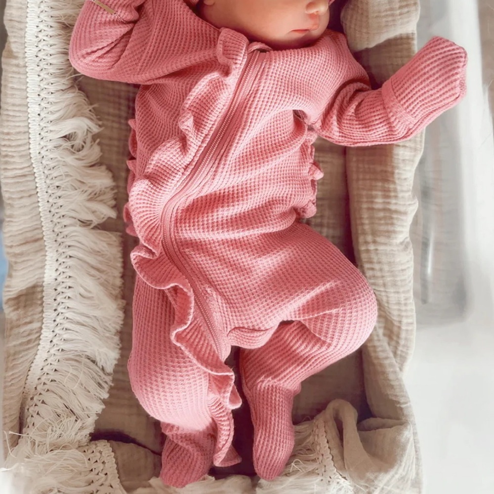Spearmint Love, Ruffle Butt Pink Coverall, 0-3 Months, Organic Cotton